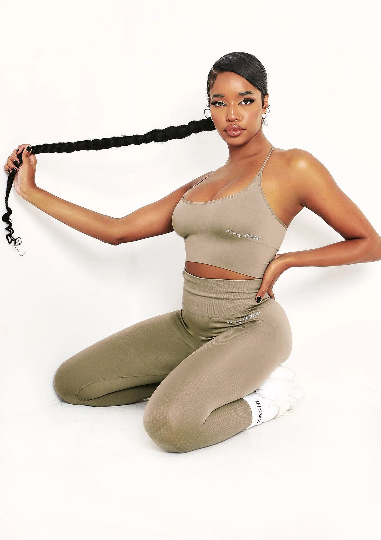 Pav Olive Missy Sport Cross Strap Seamless Gym Crop Top sold by Missy Empire product image thumbnail 4
