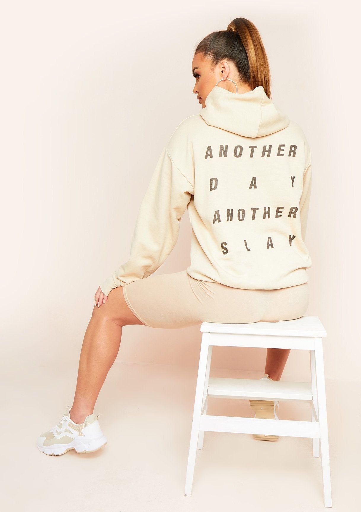 Mindy Sand Another Day Another Slay Slogan Oversized Hoodie sold by Missy Empire