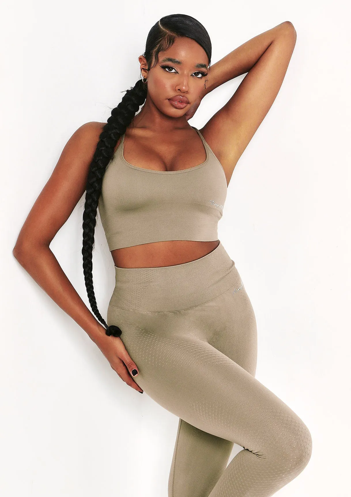 Pav Olive Missy Sport Cross Strap Seamless Gym Crop Top sold by Missy Empire