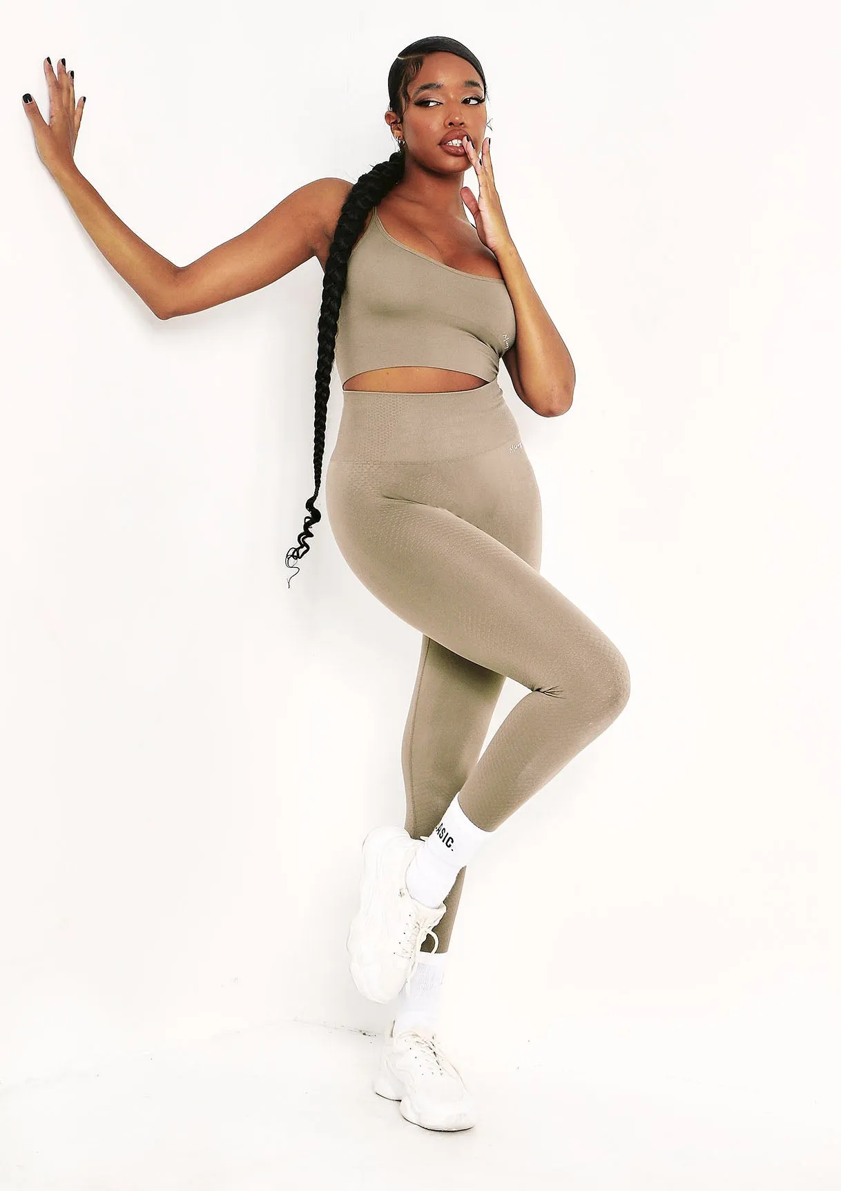 Pav Olive Missy Sport Cross Strap Seamless Gym Crop Top sold by Missy Empire product image thumbnail 5