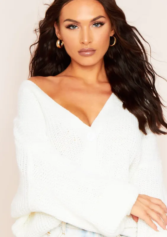 Clarice Cream Thick Knit Oversized Button Cardigan made by Missy Empire