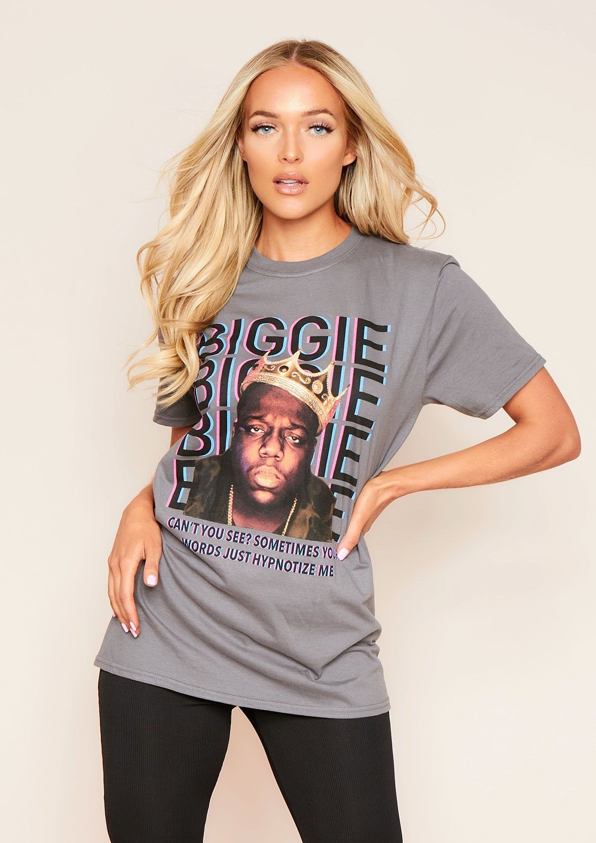 Donata Charcoal Biggie Smalls Slogan T-Shirt sold by Missy Empire