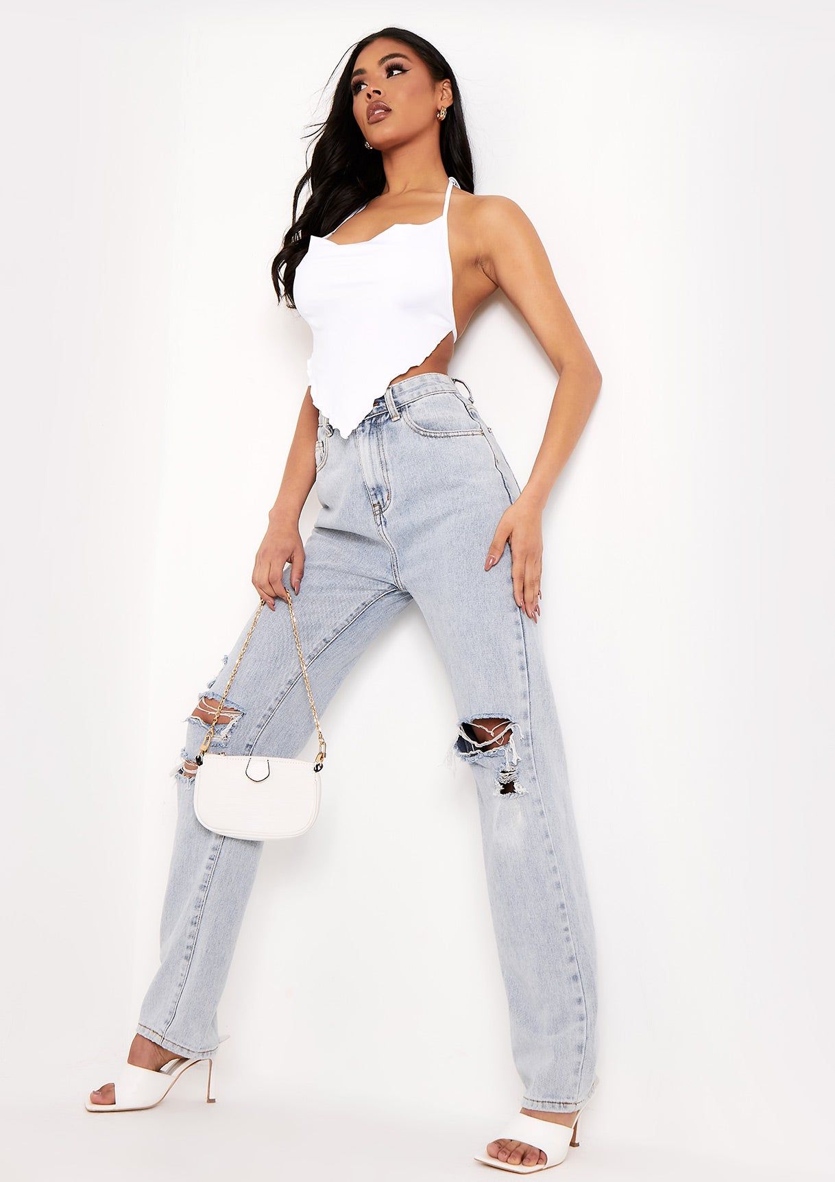 Luisa White Halterneck Cowl Neck Crop Top sold by Missy Empire product image thumbnail 5