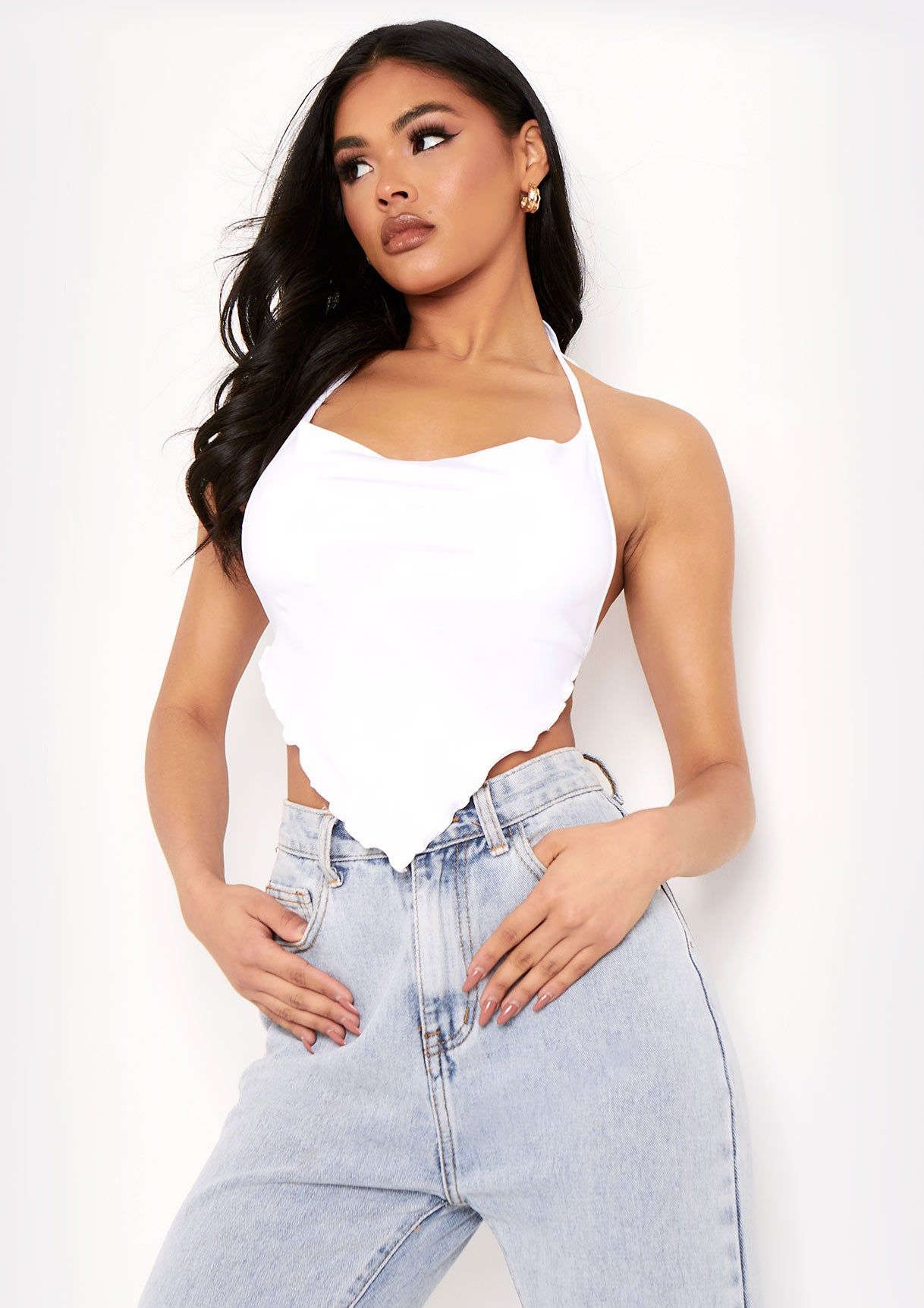 Luisa White Halterneck Cowl Neck Crop Top sold by Missy Empire product image thumbnail 2