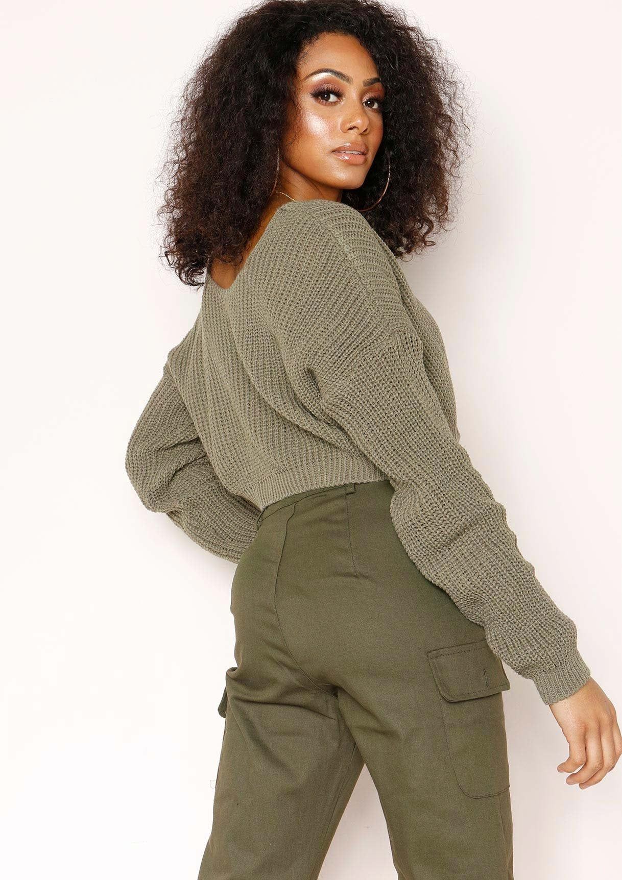 Kaye Khaki Knit Cropped Jumper sold by Missy Empire product image thumbnail 2