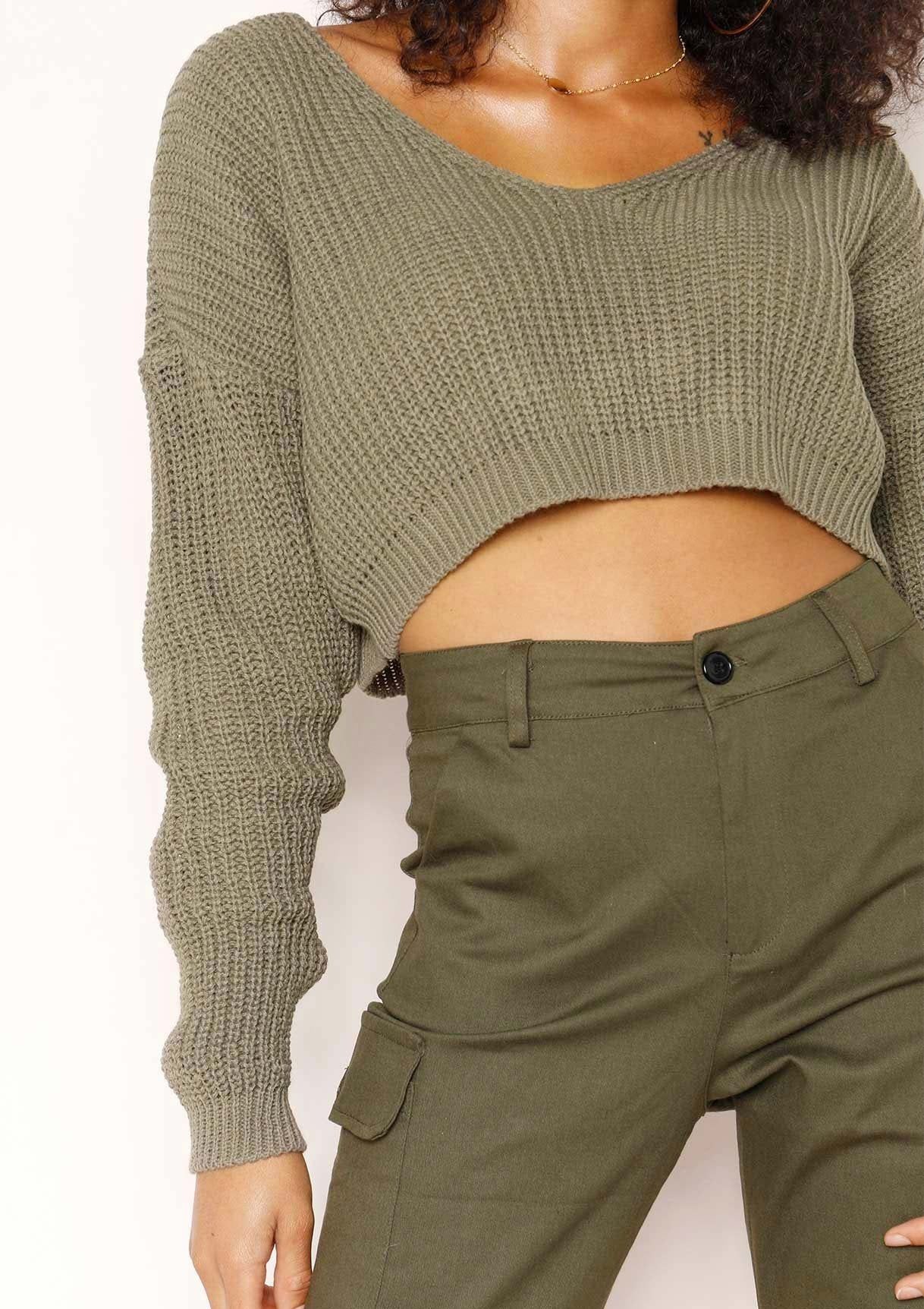 Kaye Khaki Knit Cropped Jumper sold by Missy Empire product image thumbnail 3