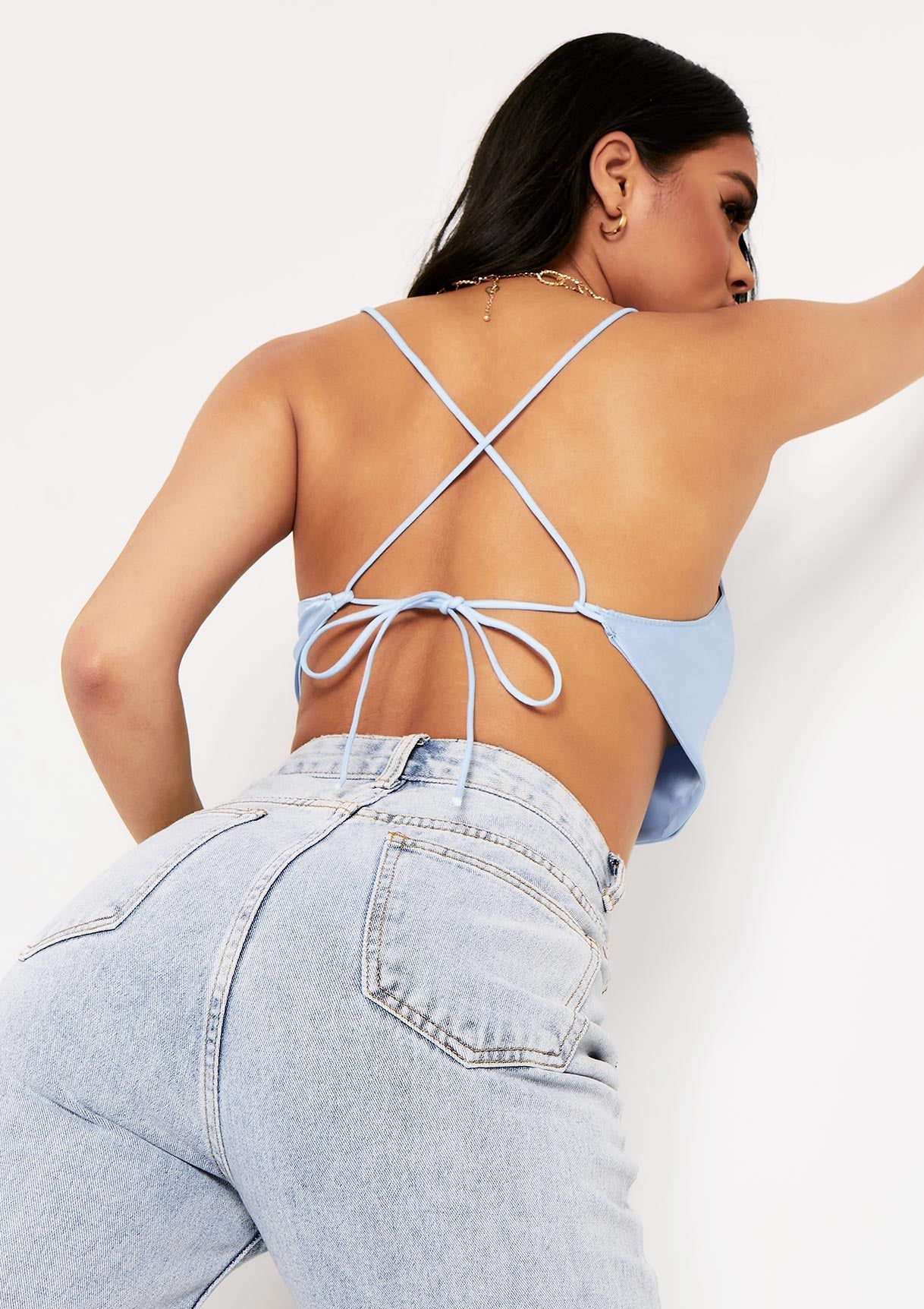 Tina Blue Cowl Neck Cross Back Crop Top sold by Missy Empire product image thumbnail 2