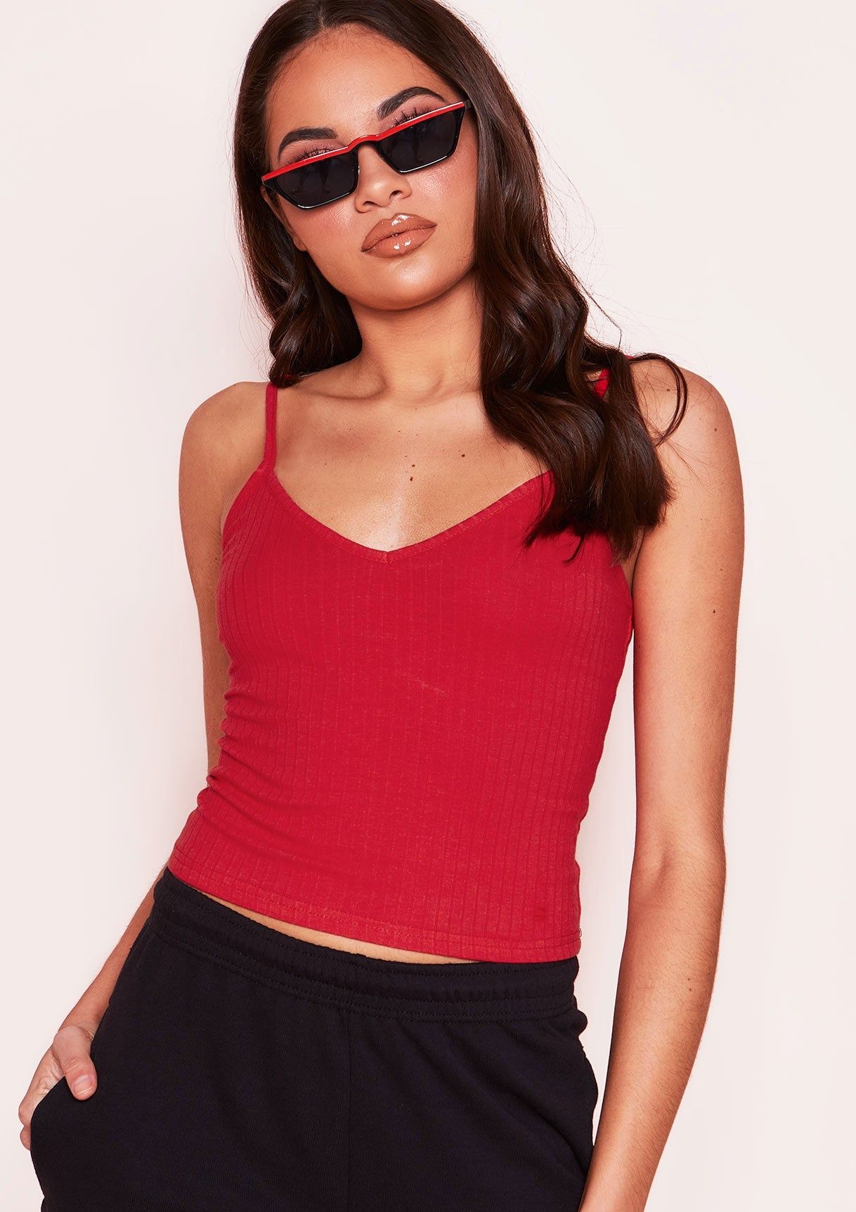 Ariel Red Ribbed Crop Top sold by Missy Empire product image thumbnail 4