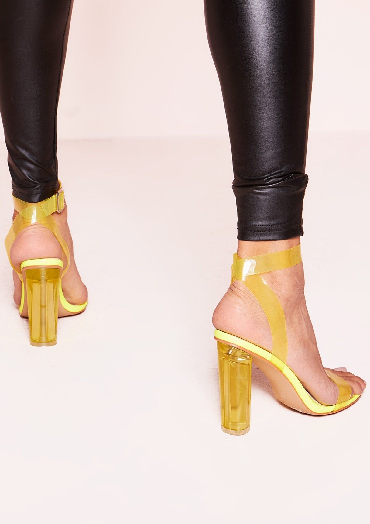 Nelly Neon Yellow Perspex Rounded Strappy Heels sold by Missy Empire product image thumbnail 3