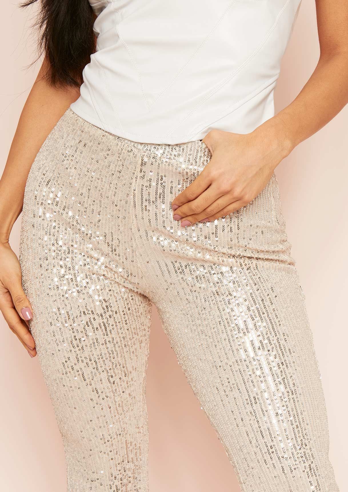 Hazel Silver Sequin Flare Trousers sold by Missy Empire product image thumbnail 4