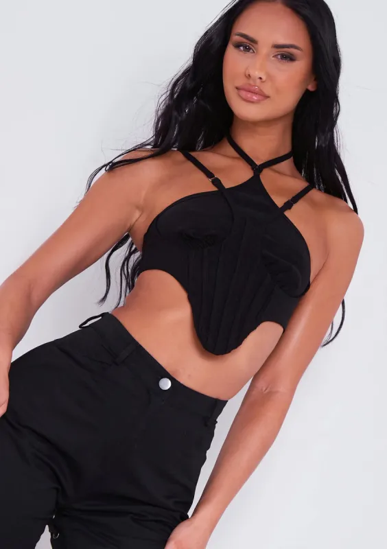 Evie Black Structured Corset Top sold by Missy Empire