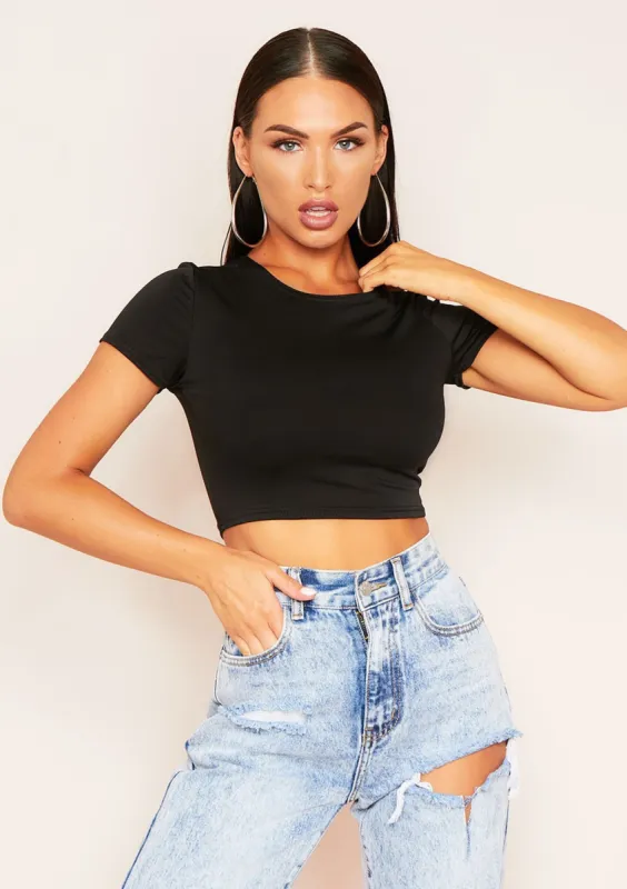 Areeta Black Cap Sleeve Smooth Cropped T-Shirt made by Missy Empire