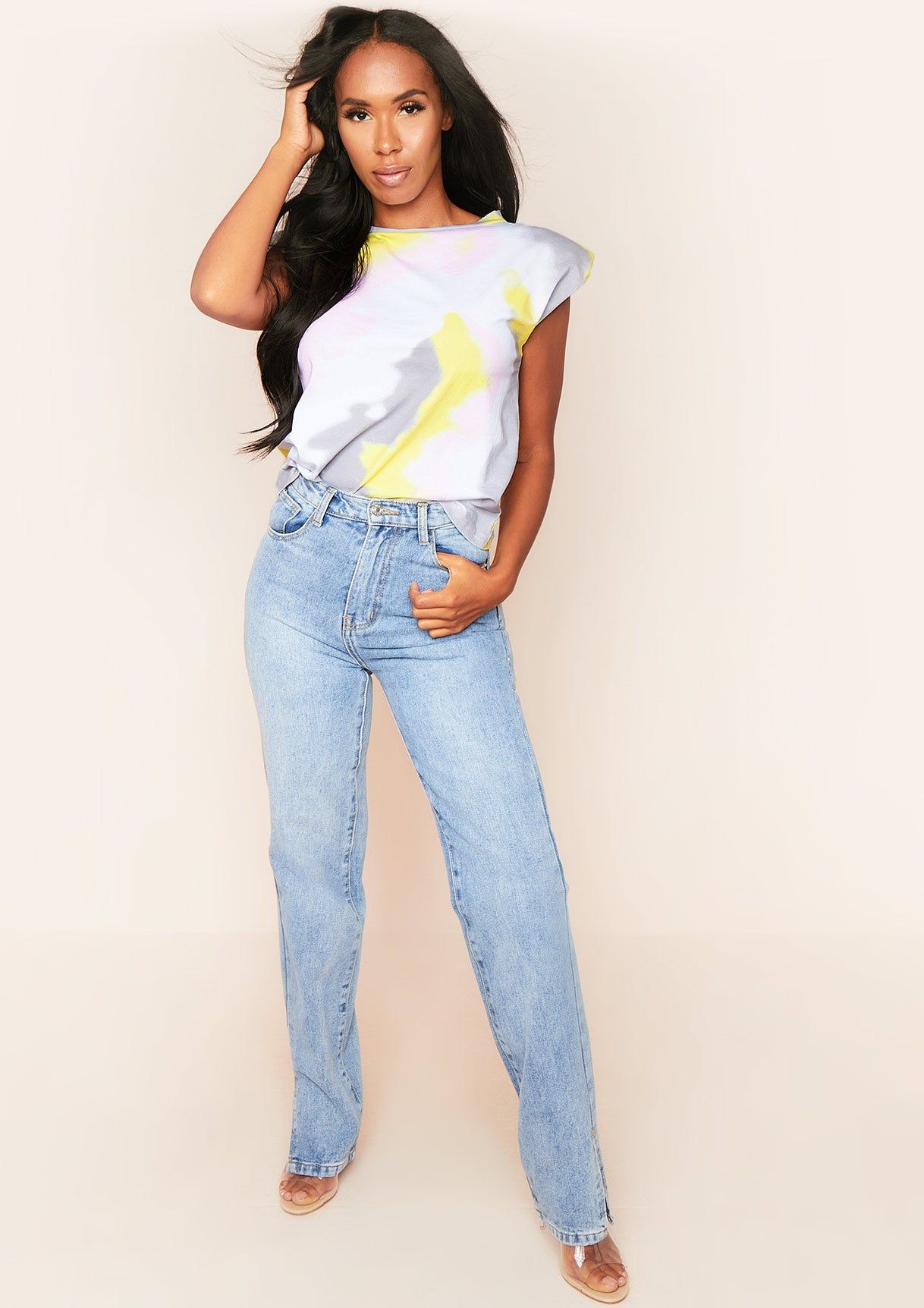 Eva Grey Padded Shoulder Tie Dye T-Shirt sold by Missy Empire product image thumbnail 2