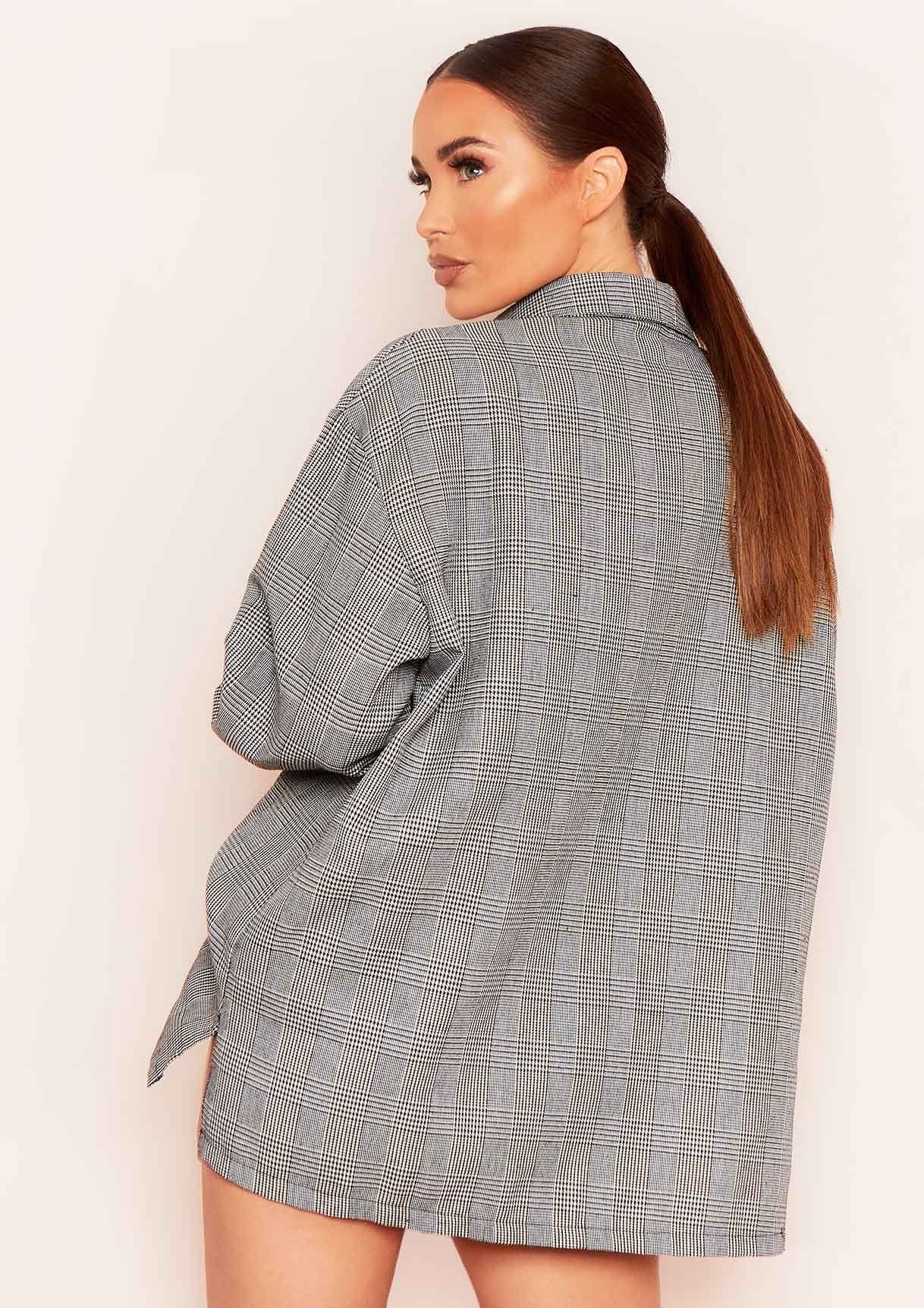 Sarah Grey Check Print Oversized Button Through Shirt sold by Missy Empire product image thumbnail 2