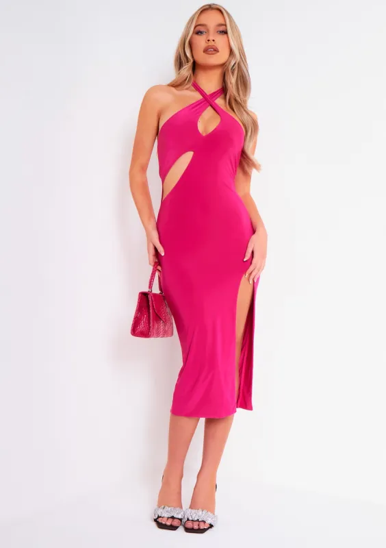 Paris Pink Layer Slinky Cut Out Midi Dress sold by Missy Empire