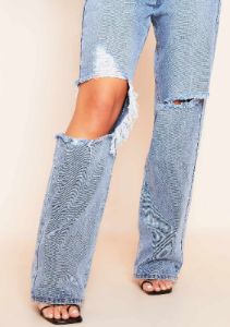 Diana Mid Wash Knee Slit Wide Leg Denim Jeans sold by Missy Empire