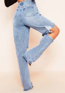 Diana Mid Wash Knee Slit Wide Leg Denim Jeans sold by Missy Empire