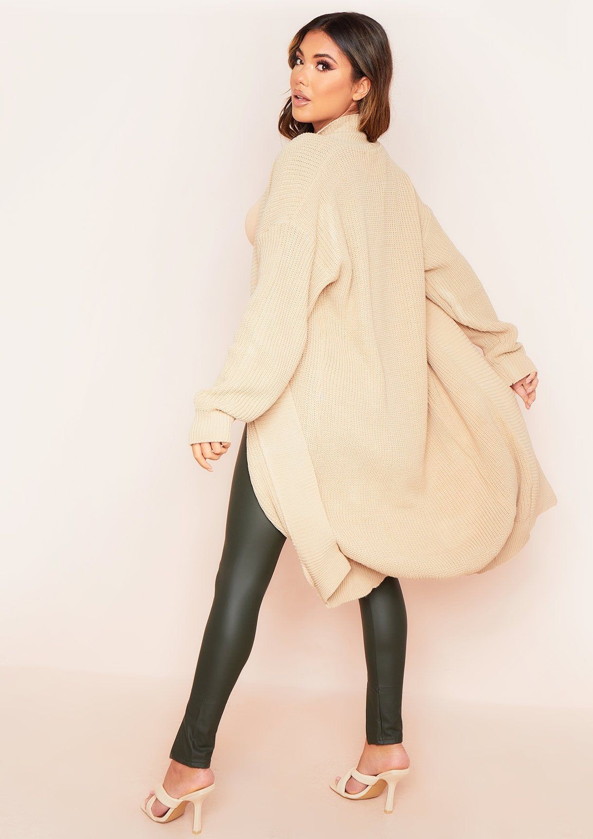 Sophie Beige Oversized Boyfriend Ribbed Knitted Maxi Cardigan sold by Missy Empire product image thumbnail 2