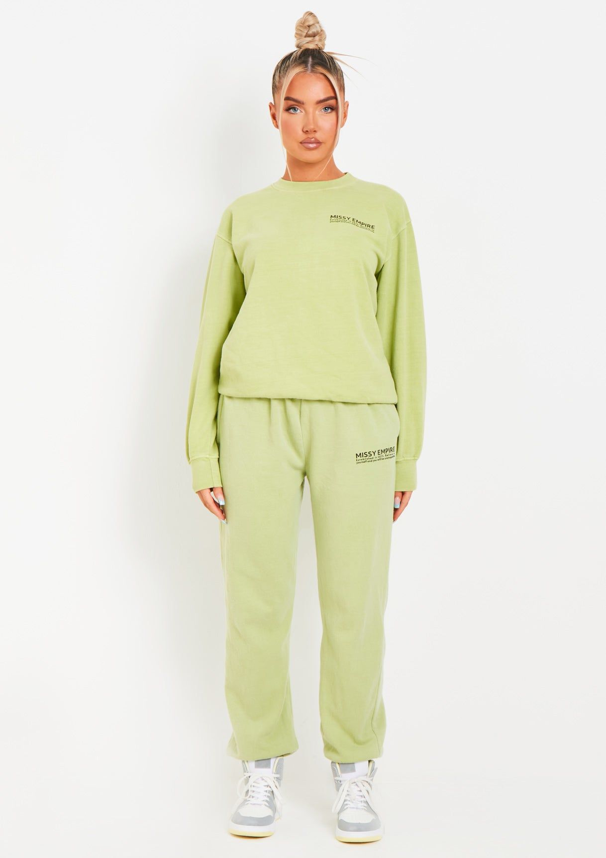 Imogen Lime Missy Empire Text Oversized Joggers sold by Missy Empire