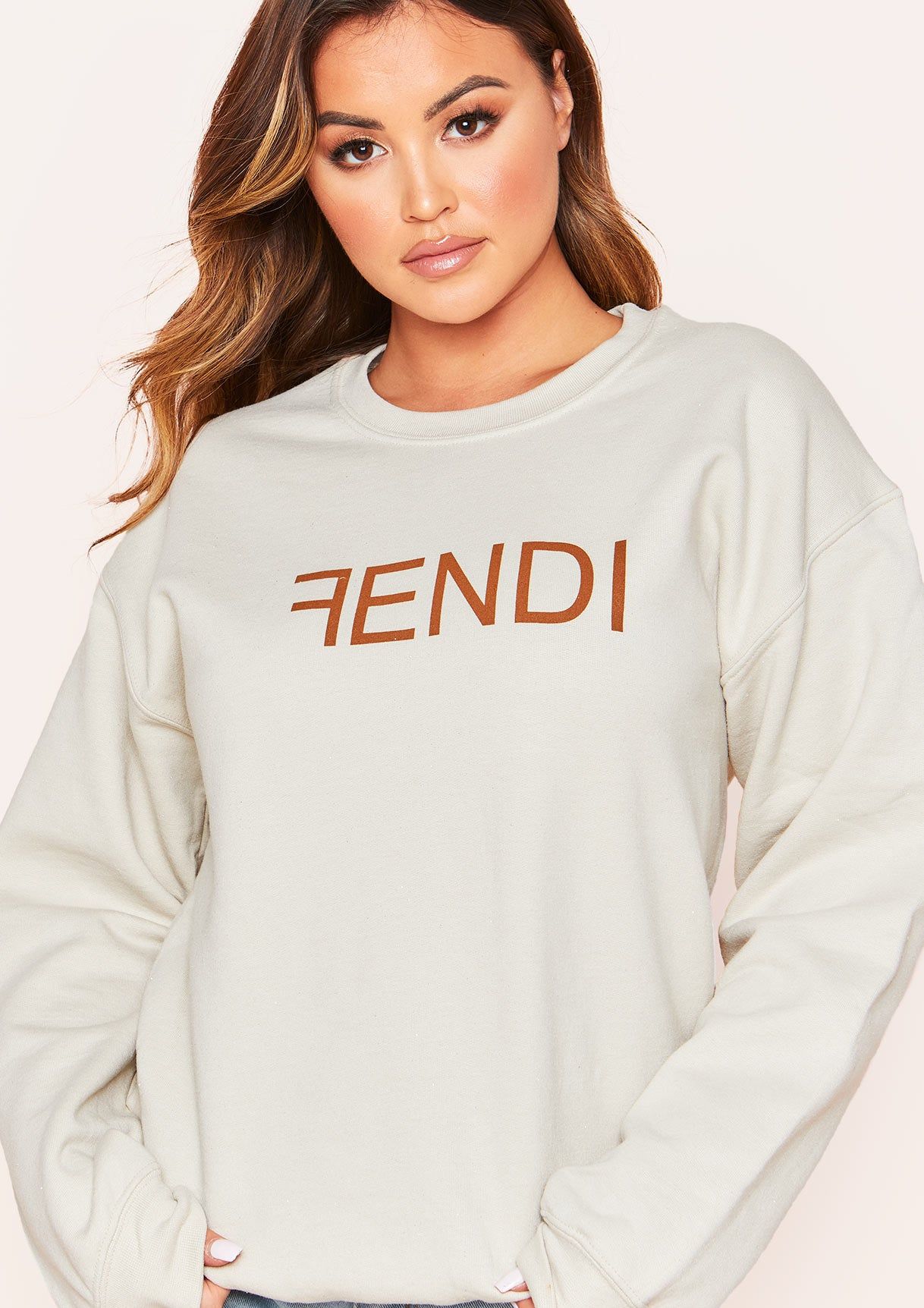 Aria Beige F Slogan Oversized Sweatshirt sold by Missy Empire product image thumbnail 4