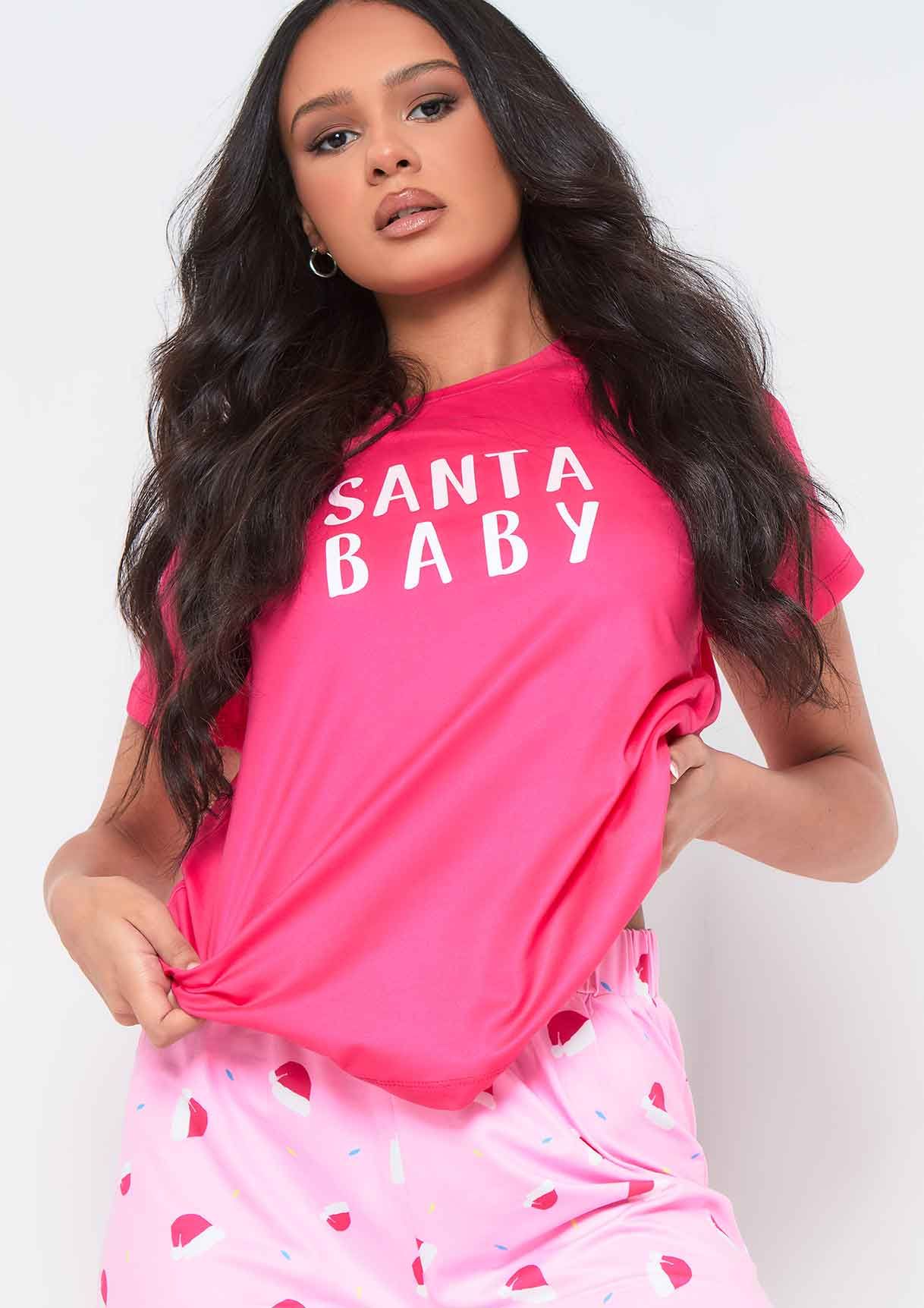 Izzy Pink Santa Baby Slogan Christmas Pyjama Set sold by Missy Empire product image thumbnail 4