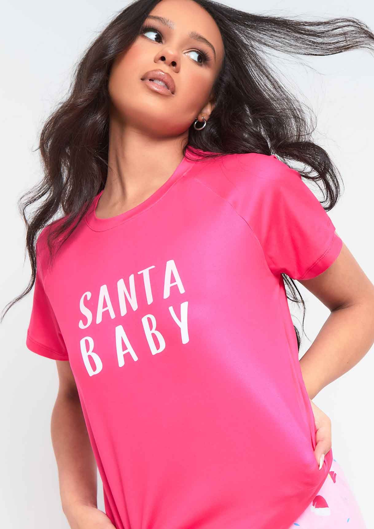 Izzy Pink Santa Baby Slogan Christmas Pyjama Set sold by Missy Empire product image thumbnail 2