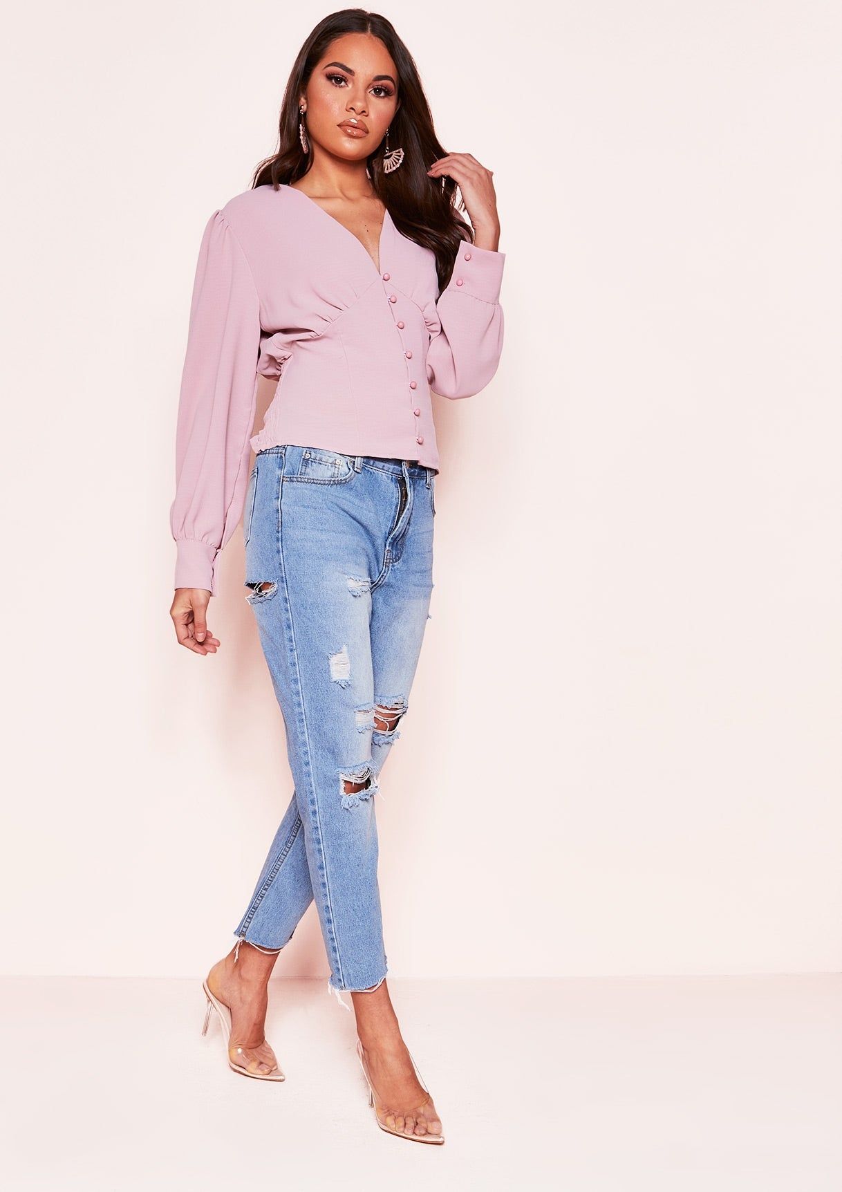 Maddie Pink Button Up Blouse sold by Missy Empire product image thumbnail 3