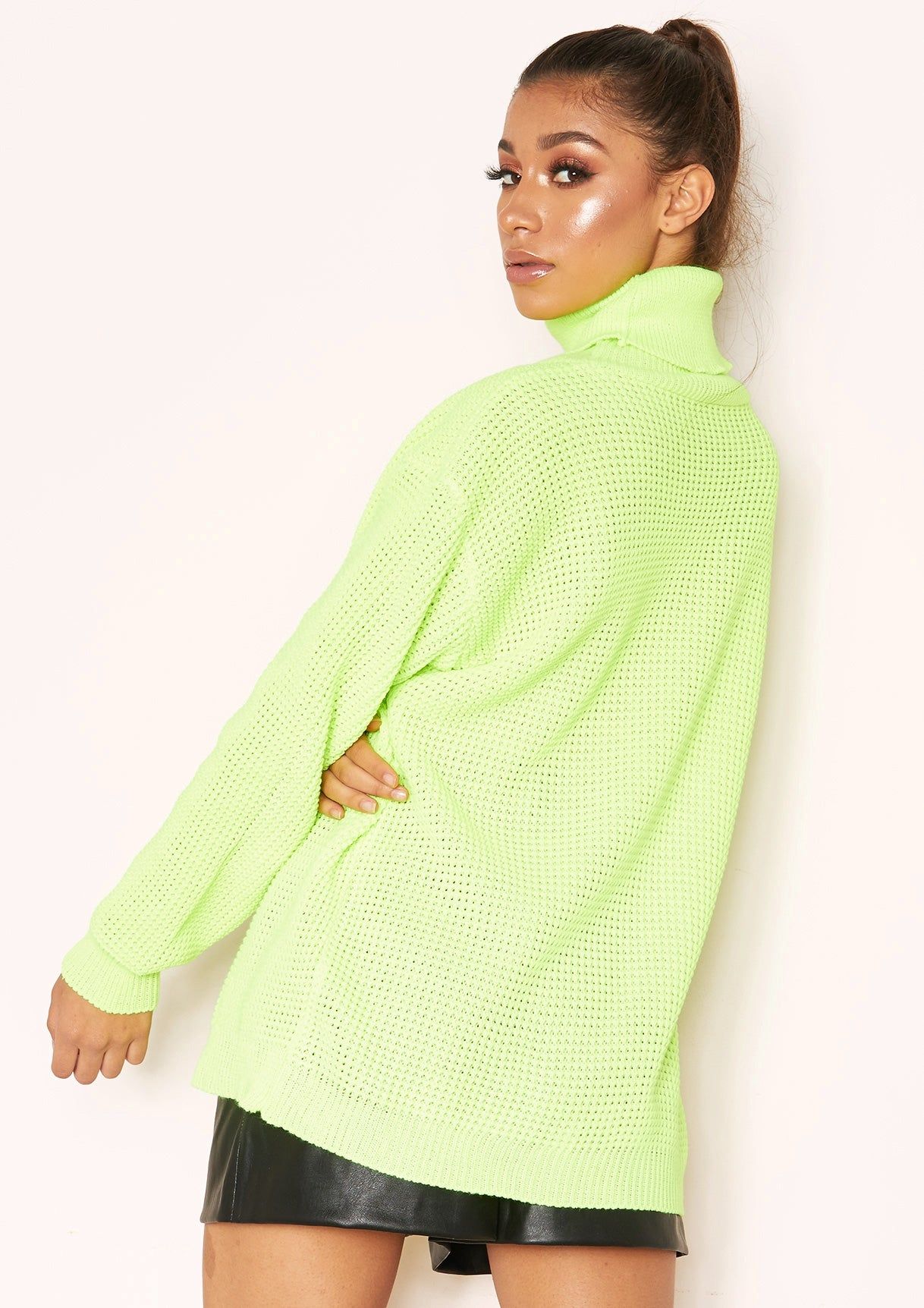 Harper Neon Yellow Knit Roll Neck Jumper sold by Missy Empire product image thumbnail 4