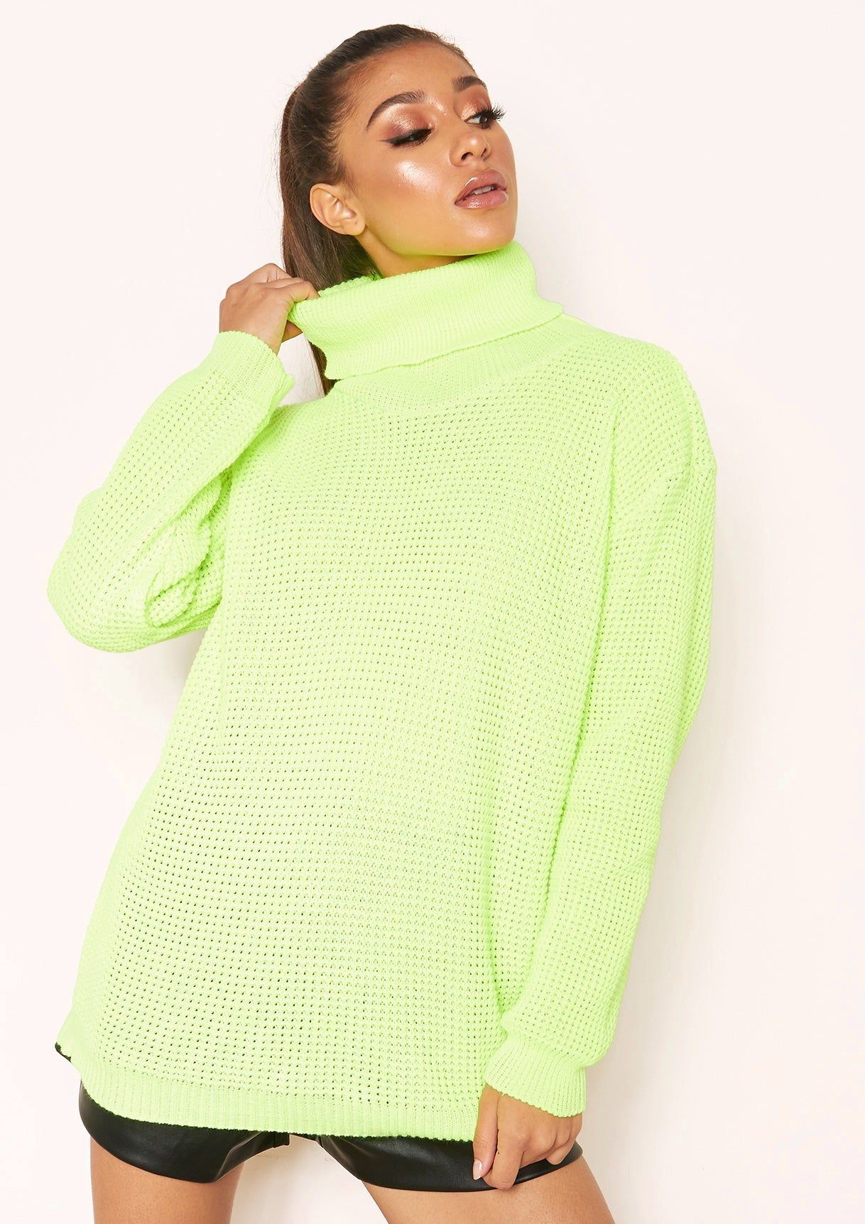 Harper Neon Yellow Knit Roll Neck Jumper sold by Missy Empire