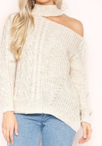 Sindy Cream Cut Out Chunky Knit Jumper sold by Missy Empire