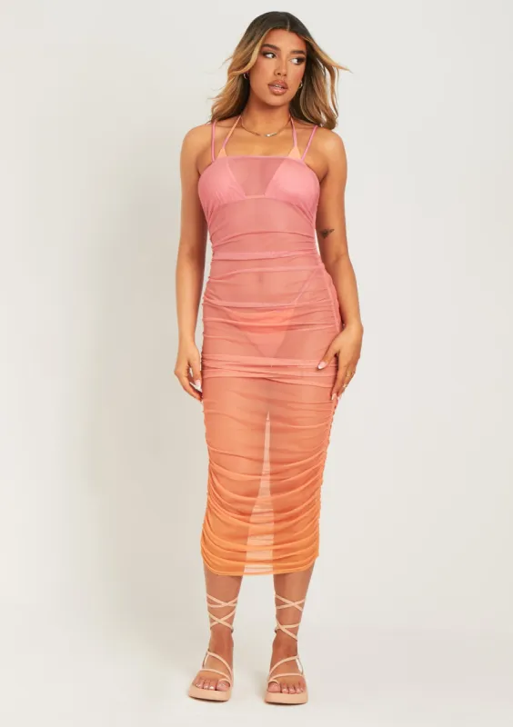 Sharon Pink Ombre Print Mesh Midaxi Dress sold by Missy Empire