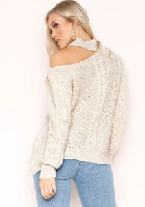 Sindy Cream Cut Out Chunky Knit Jumper sold by Missy Empire
