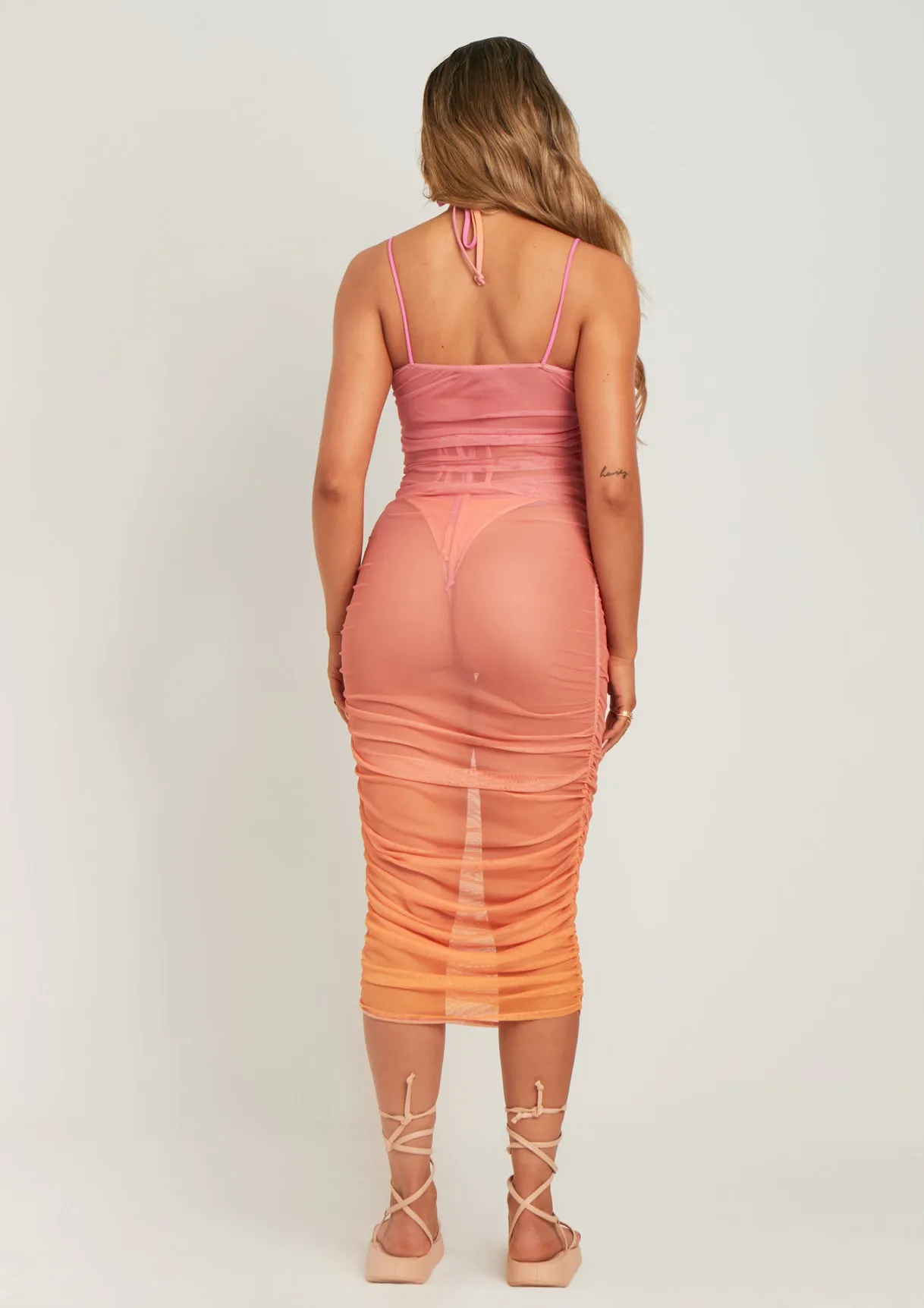 Sharon Pink Ombre Print Mesh Midaxi Dress sold by Missy Empire product image thumbnail 3