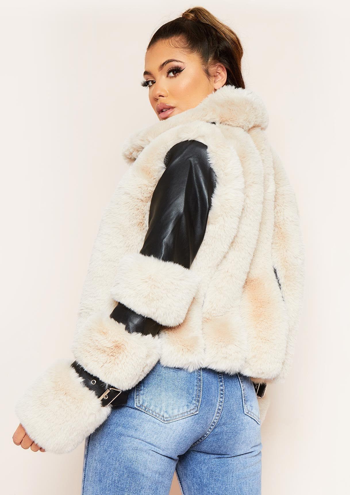 Ava Black Faux Fur Leather Biker Jacket sold by Missy Empire product image thumbnail 4