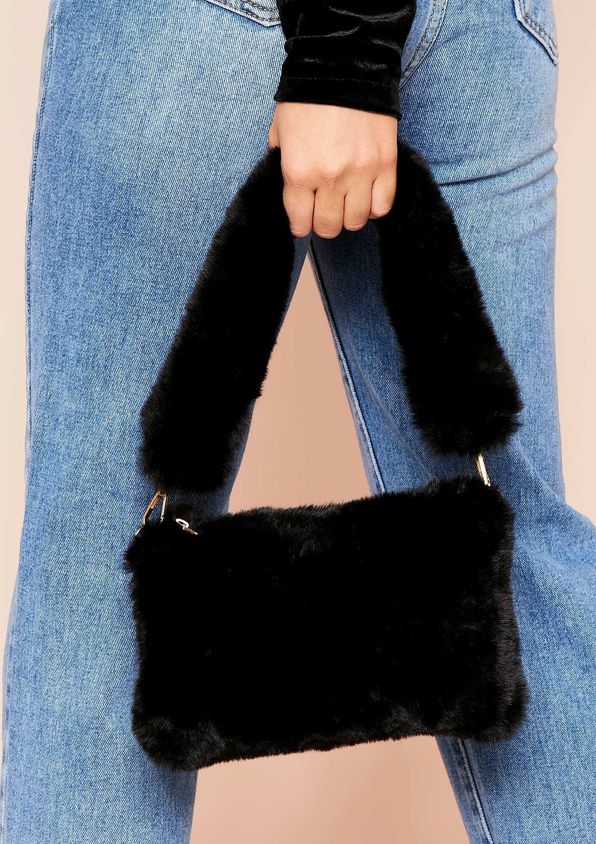 Fleta Black Faux Fur Shoulder Bag sold by Missy Empire