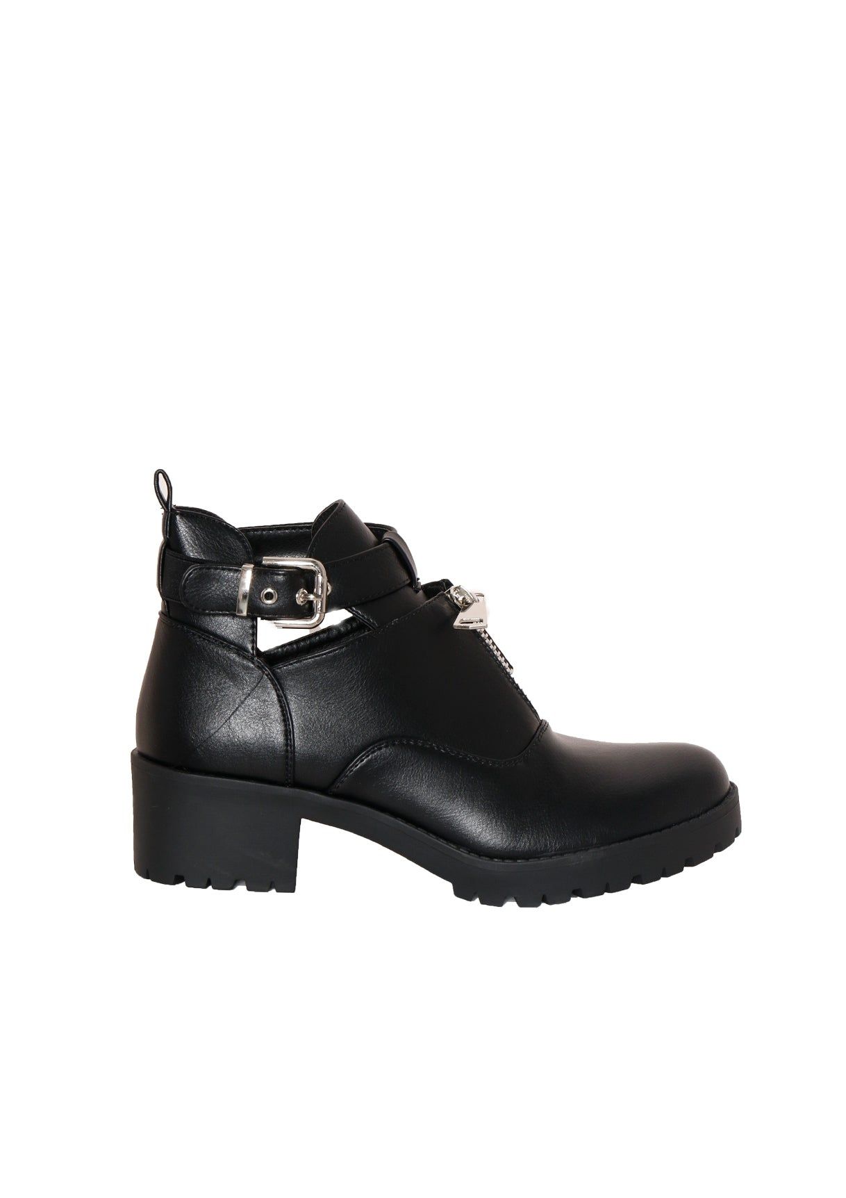 Aggie Black Faux Leather Zip Cut Out Boots sold by Missy Empire