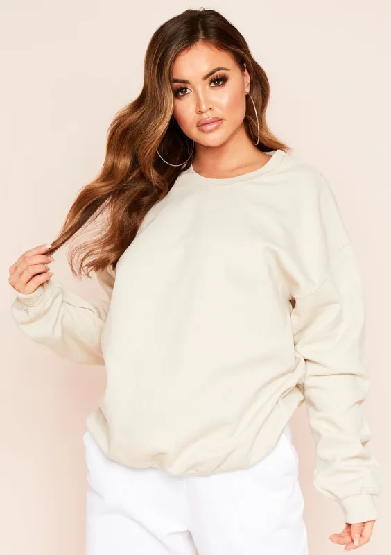 Lena Sand Oversized Sweatshirt sold by Missy Empire