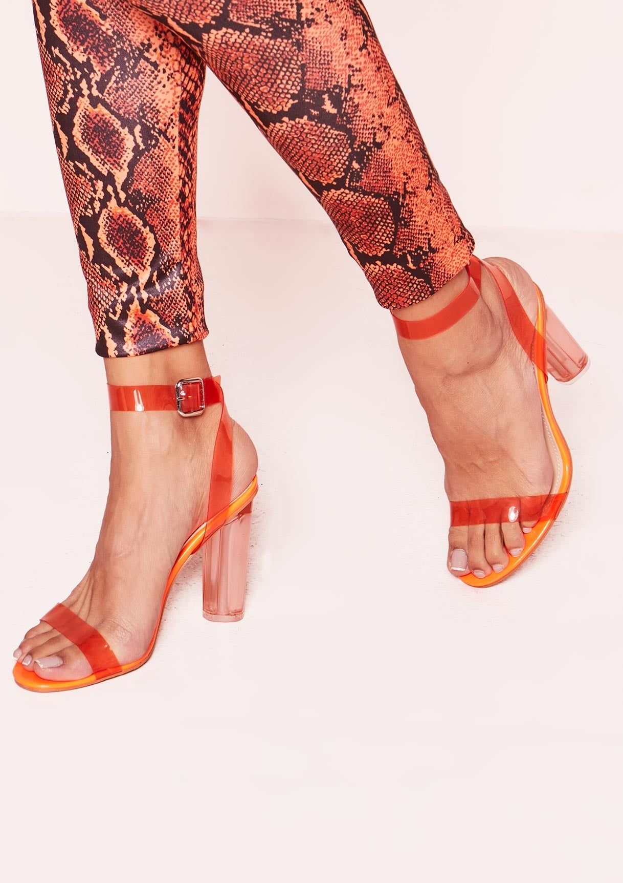 Nelly Neon Orange Perspex Rounded Strappy Heels sold by Missy Empire product image thumbnail 4