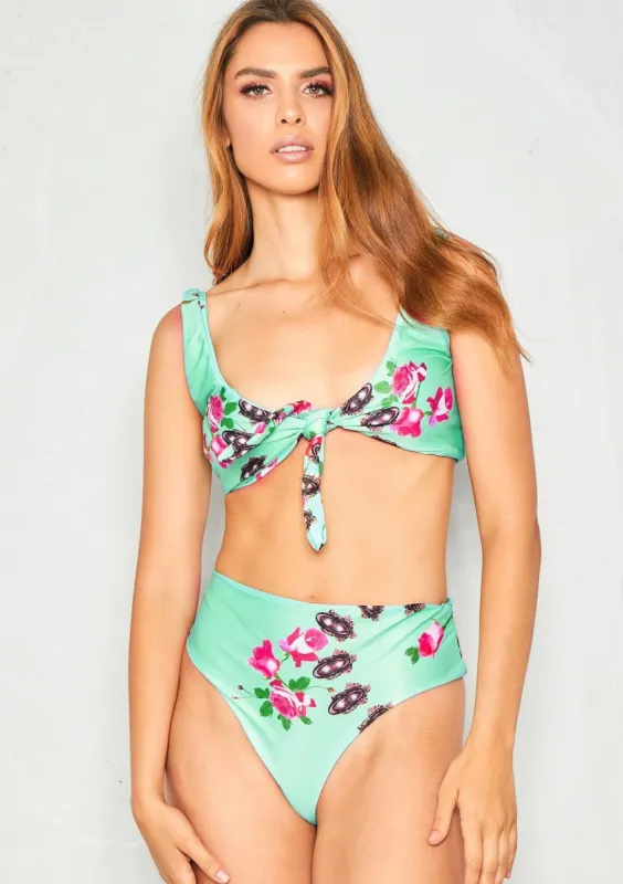 Jess Green Floral Tie Front Bikini sold by Missy Empire