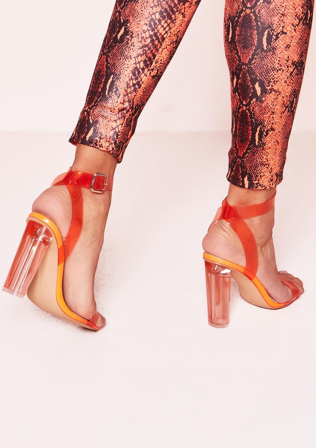 Nelly Neon Orange Perspex Rounded Strappy Heels sold by Missy Empire product image thumbnail 3