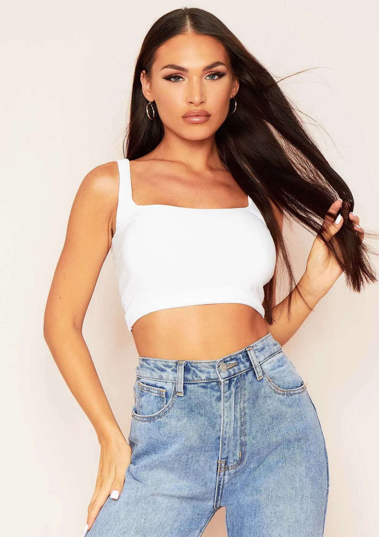 Selena White Square Neck Crop Top sold by Missy Empire