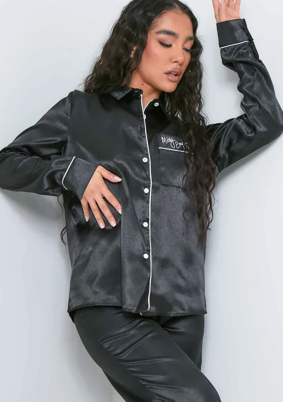 Ella Black Satin Missy Empire Wide Leg Pyjama Set sold by Missy Empire