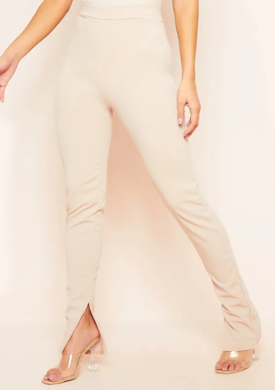 Kourtney Nude Plain Inside Split Trousers sold by Missy Empire