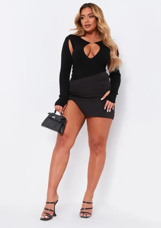 Phoebe Black Cut Out Detail Knitted Bodysuit sold by Missy Empire