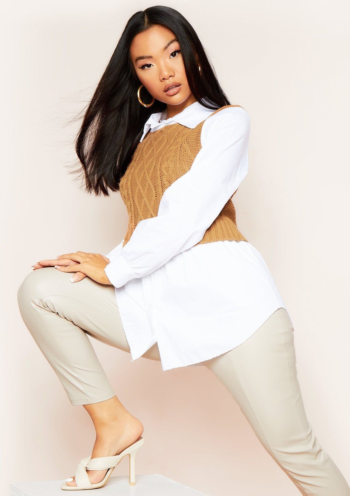 Remi Rust Cable Knit Vest Shirt sold by Missy Empire product image thumbnail 2