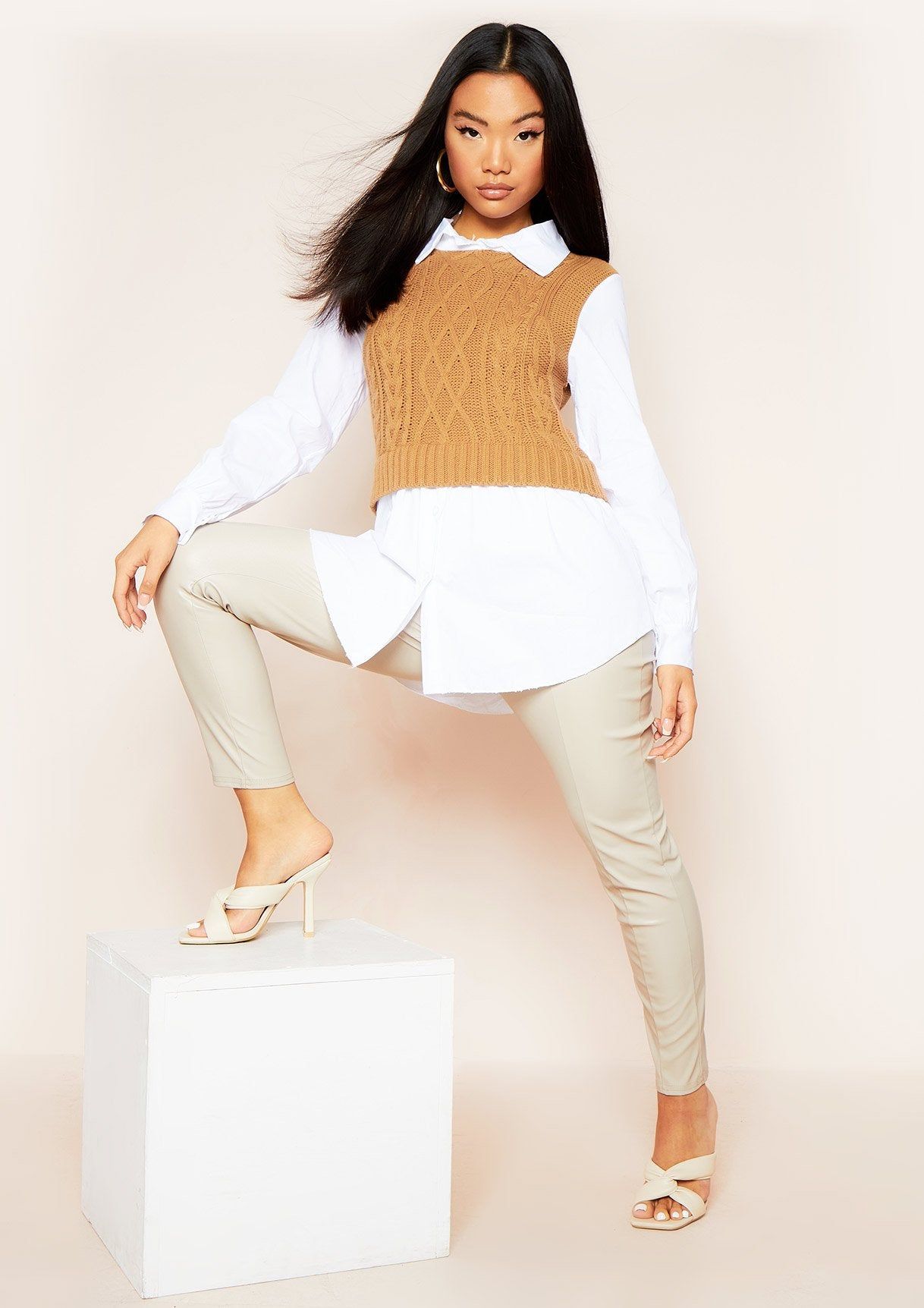 Remi Rust Cable Knit Vest Shirt sold by Missy Empire