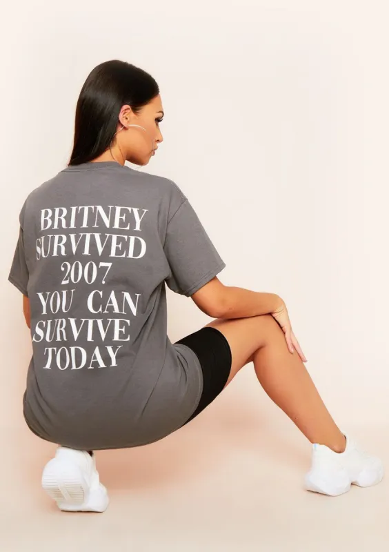 Cheryl Charcoal "Britney Survived 2007" Slogan Oversized T-Shirt made by Missy Empire