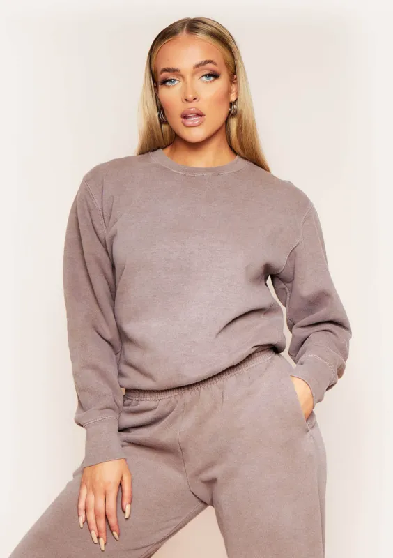 Ashley Mocha Washed Oversized Sweatshirt sold by Missy Empire