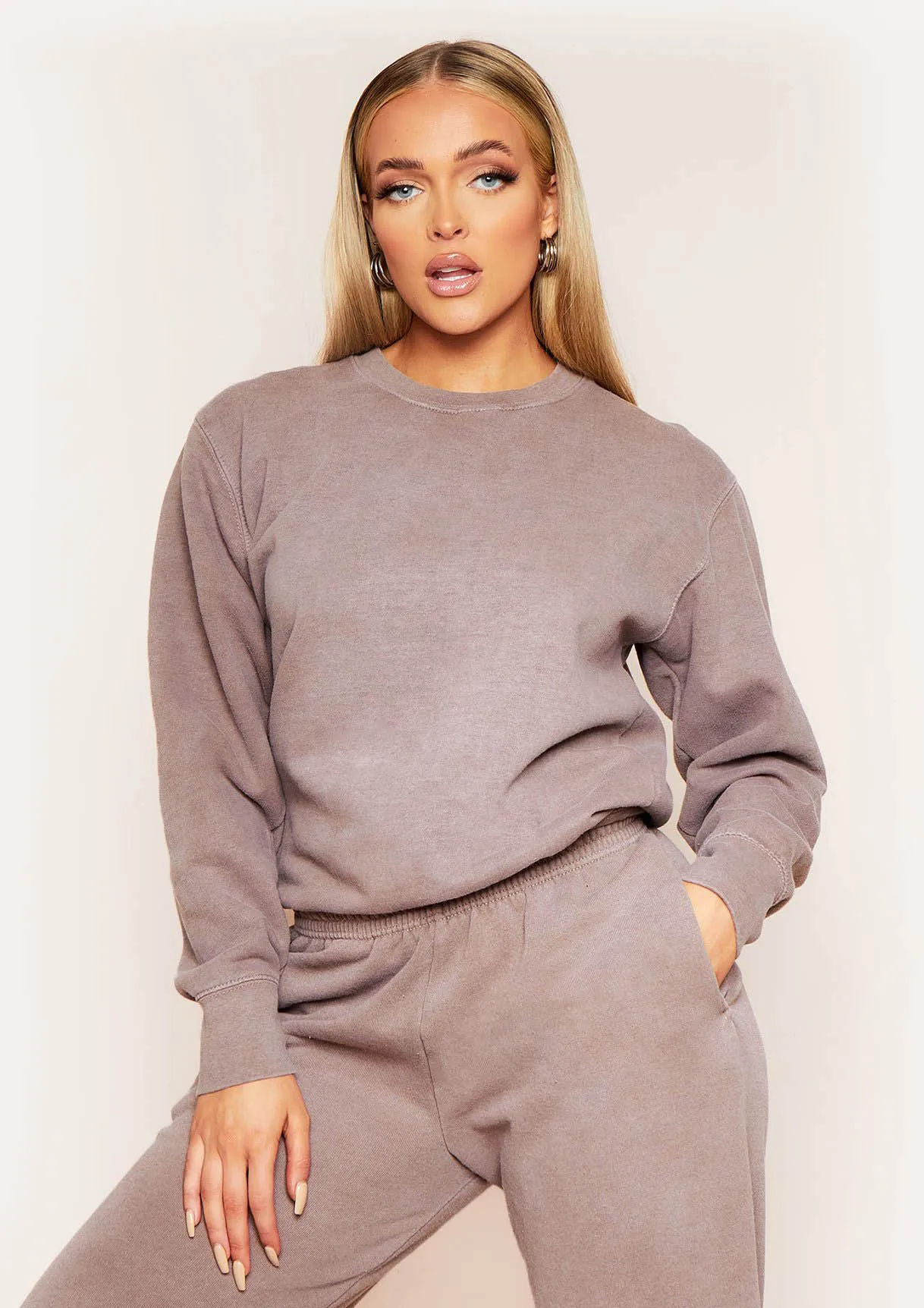 Ashley Mocha Washed Oversized Sweatshirt sold by Missy Empire