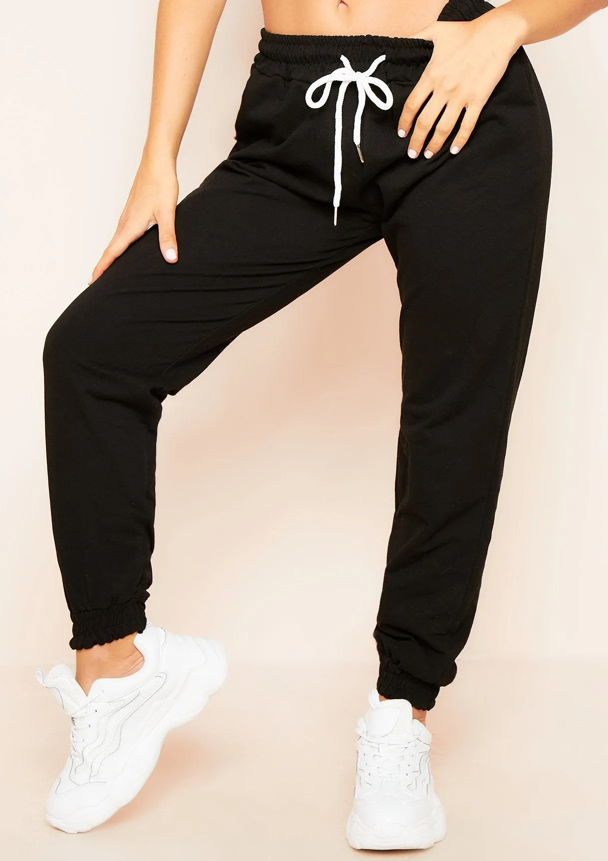 Marie Black Drawstring Casual Joggers sold by Missy Empire